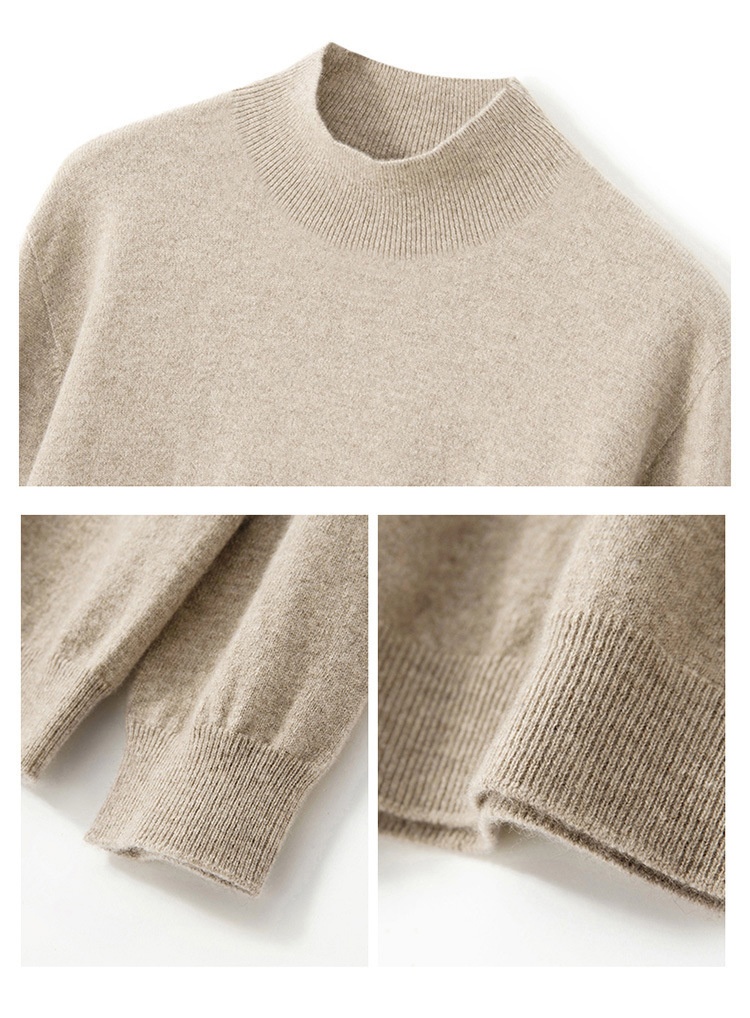 boy Seamless! Autumn Winter Half Turtleneck 100% Wool Men's First-Line Ready-to-Wear Versatile Sweater Knitted Base Shirt_voghion.com