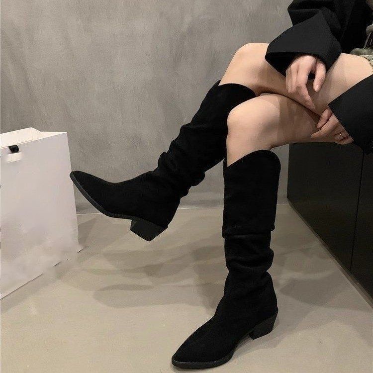 ShoeGlobe ShoeGlobe ShoeGlobe French Retro Brown Short 2025 Summer And Autumn New High Women's Slouch Cowboy Boots_voghion.com