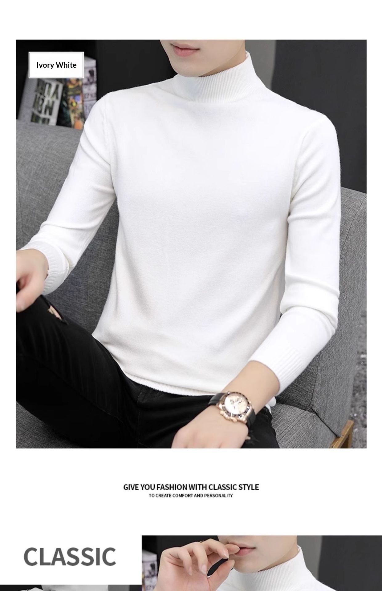 boy Boy Boy Boy Half Turtleneck Sweater For Men, Autumn And Winter, Regular Thickened Base Shirt, Warm Knitted Wool Sweater, 2024 New_voghion.com