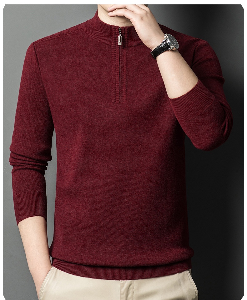 boy Boy Boy Boy 2025 Autumn Winter New Men's Wool Fashion Casual Zipper Half Turtleneck Solid Color Thickened Pullover Sweater For Men_voghion.com