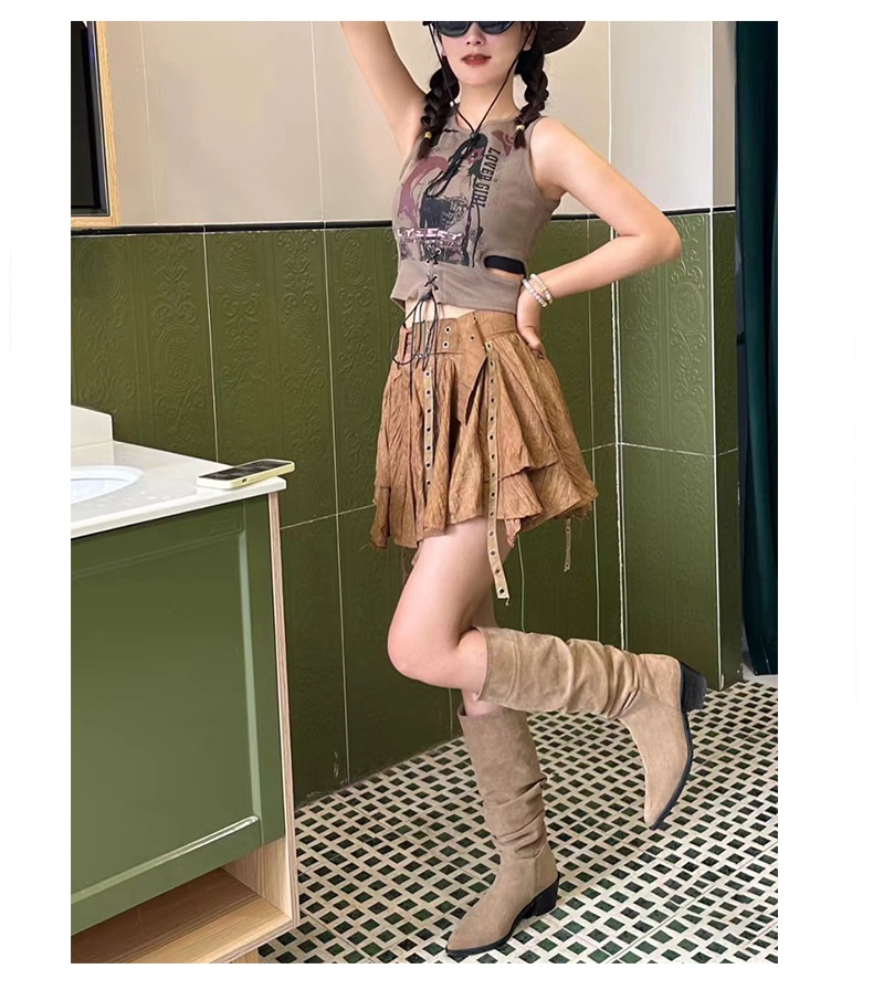 ShoeGlobe ShoeGlobe ShoeGlobe Zwiększenie wysokości wewnętrznej ~Kolor khaki Stacked Długie buty jeździeckie dla kobiet 2024 Nowość Jesień Zima Francuskie do połowy łydki_voghion.com