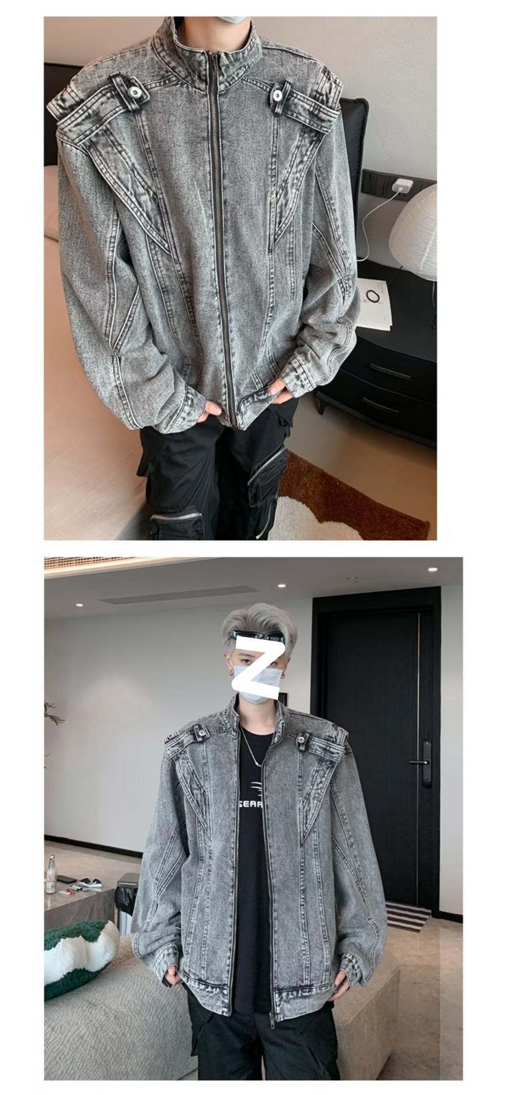 Giacca da motociclista da uomo in denim corto patchwork retrò resistente e alla moda, marchio europeo e americano, stile Cleanfit_voghion.com