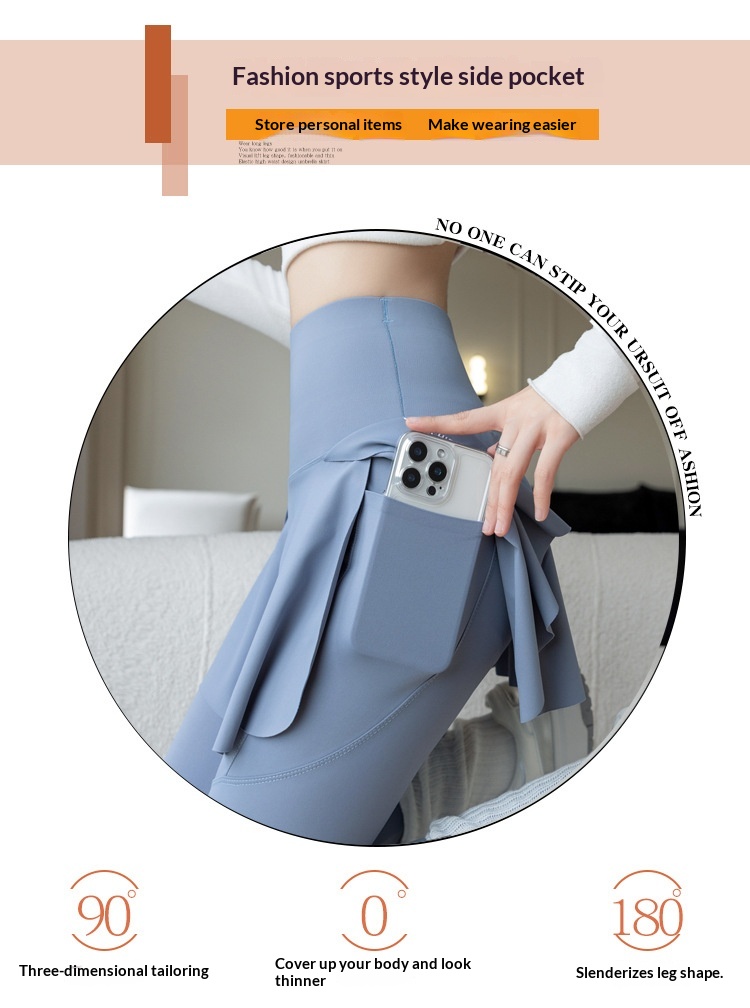 ChicShe Nouvelle jupe deux pièces taille haute à imprimé requin à neuf pointes, pantalon de yoga et legging grande taille pour femme_voghion.com