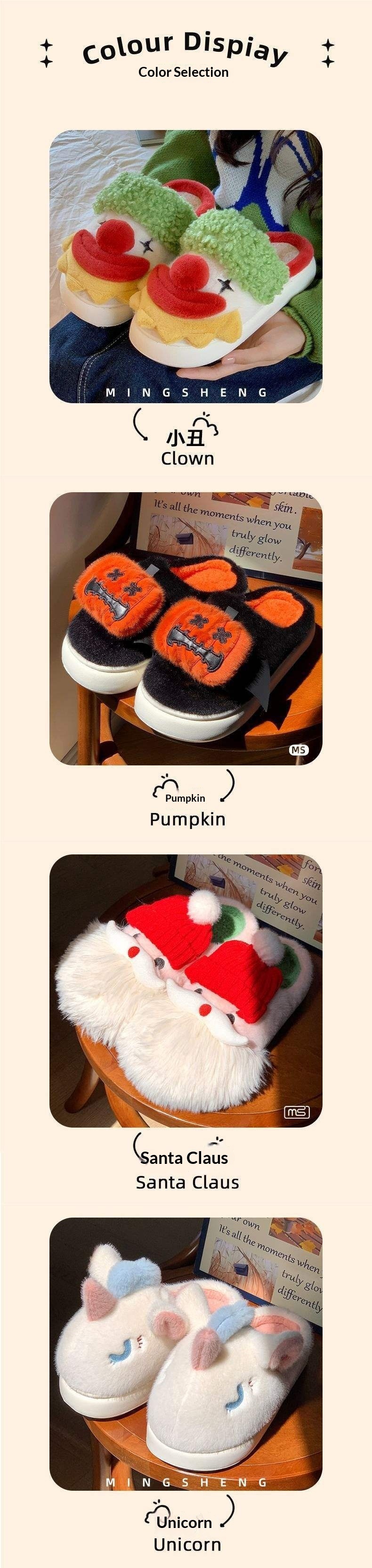Zees Cute Christmas Cotton Slippers 2025 Couple Style New Super Soft Cushioning Autumn Four Seasons Indoor Warmth_voghion.com