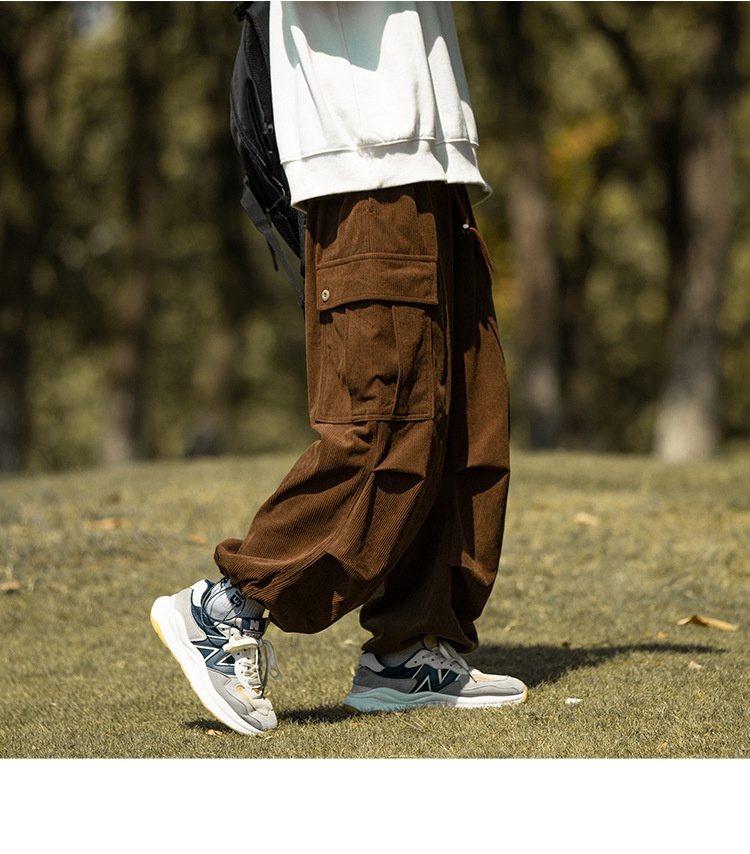 boy Corduroy Men City Boy Couple Casual Army Green Cargo Trendy Brand Autumn Winter Straight Wide Leg Long Pants_voghion.com