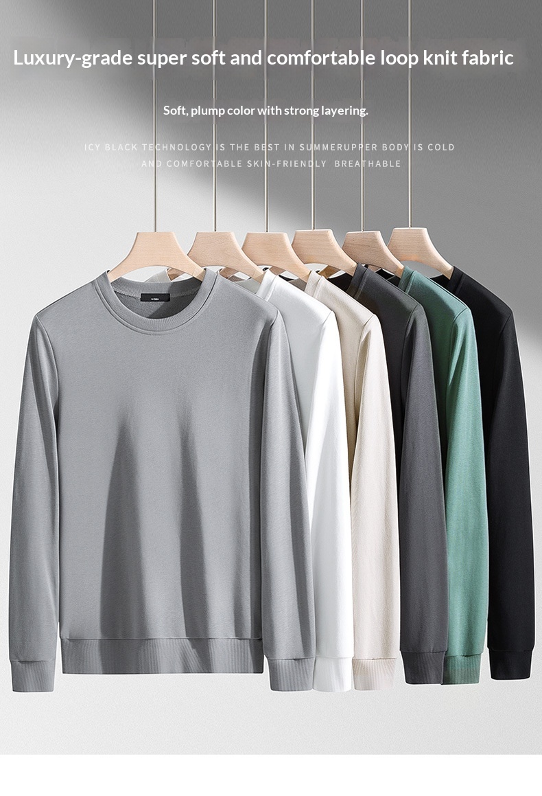 Felpa versatile pesante in tinta unita con collo rotondo a coste intrecciate personalizzate da uomo, primavera-autunno 2025_voghion.com