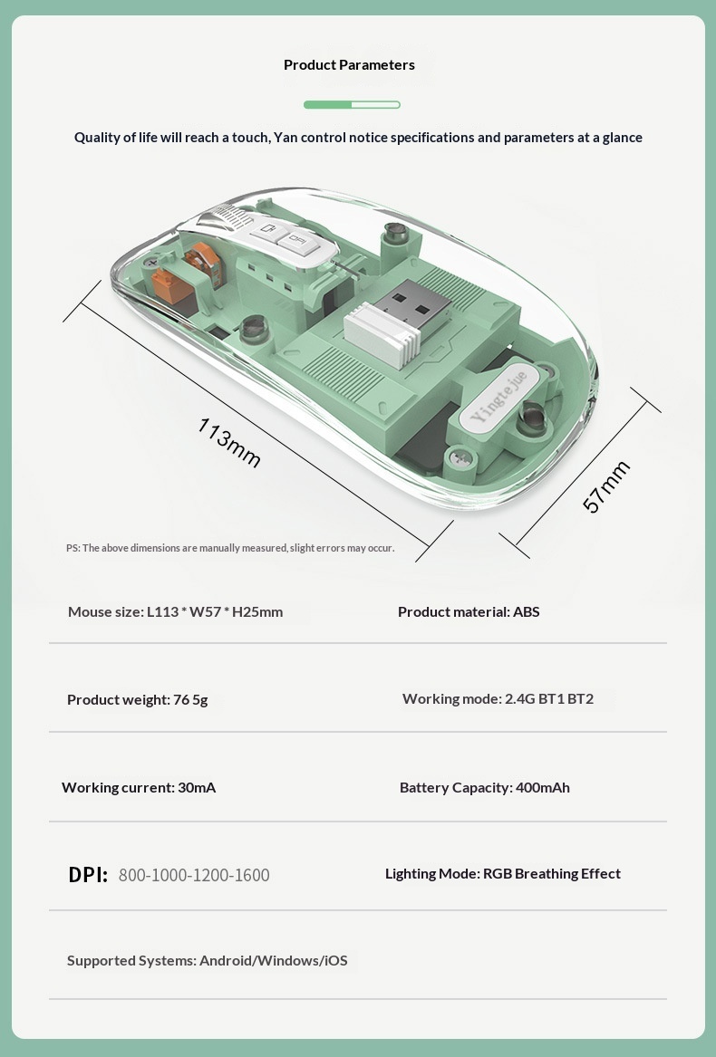 Digitex Digitex Silent Transparent Mouse Three-Mode Wireless Bluetooth Business Office Lightweight Gaming Ergonomic Rechargeable_voghion.com
