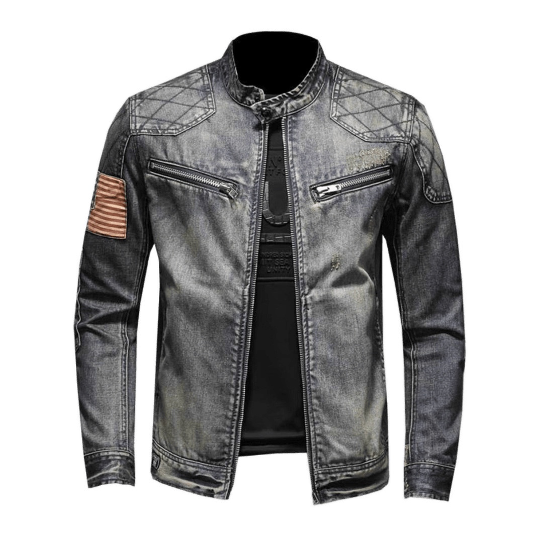 Veste de moto vintage automne-hiver style rétro tendance, marque européenne/américaine, col montant, fermeture éclair._voghion.com