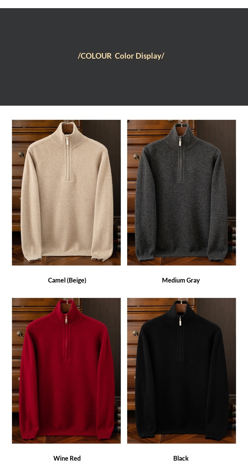 ragazzo Ragazzo Ragazzo Ragazzo Autunno Inverno Mezza Cerniera Collo Ribaltabile Maglione da Uomo Nuovo Pura Lana Ispessito Caldo Largo Casual Versatile Base Lavorata a Maglia_voghion.com