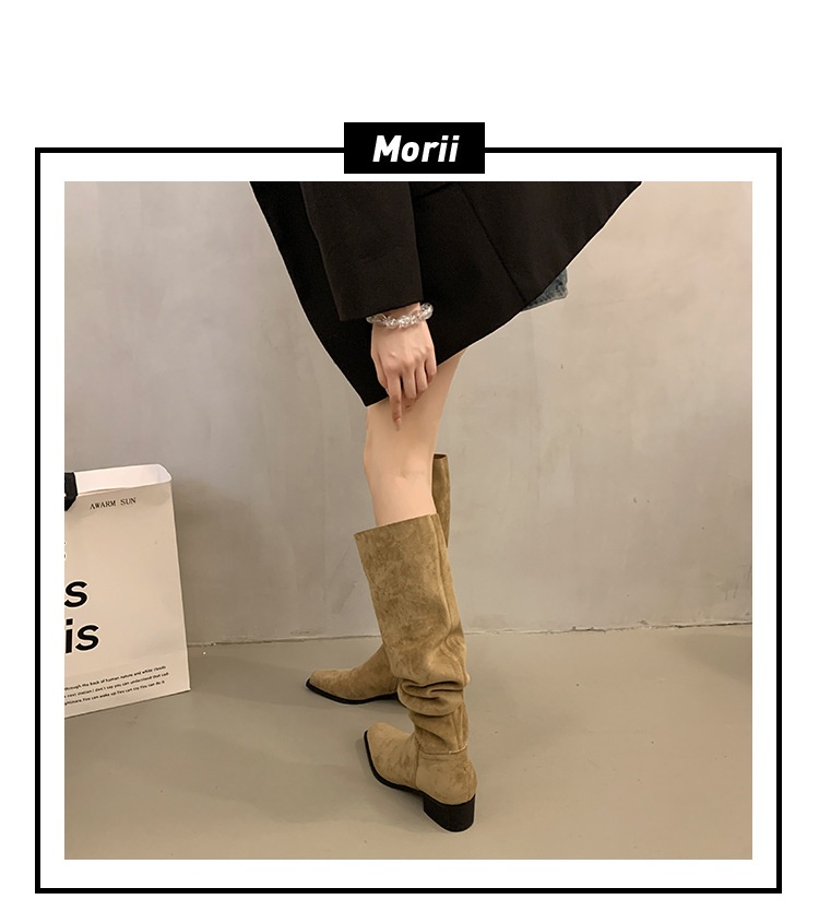ShoeGlobe ShoeGlobe ShoeGlobe Chunky Heel Pointed Toe Suede Slim Long Women's Shoes 2025 New Autumn Winter Korean Style Over-the-Knee Riding Boots_voghion.com