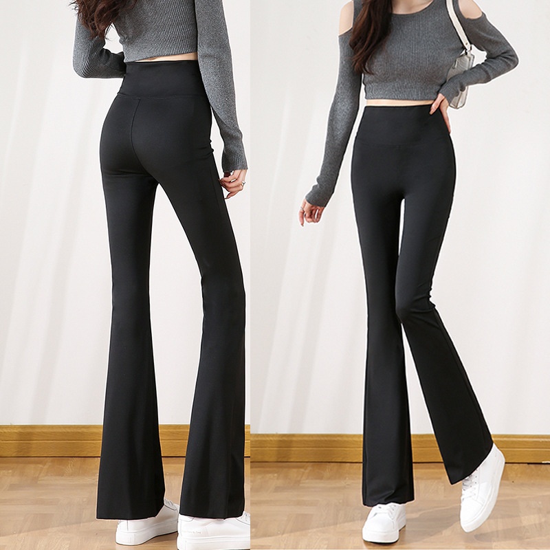 Zhao Lusi Same Style Flared High Waist Shark Women 2023 New Smooth Sports Outerwear Shaping Tummy Control Yoga Pants_voghion.com