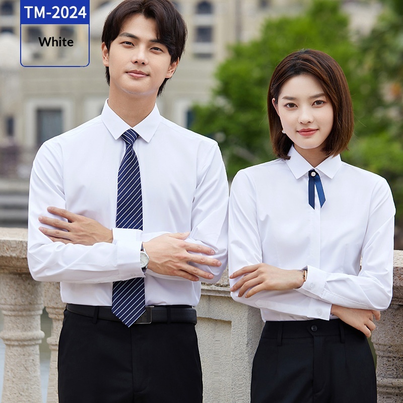 Summer Men's And Women's Non-Iron White Embroidered Anti-Wrinkle Professional Formal Short Sleeve Shirt_voghion.com