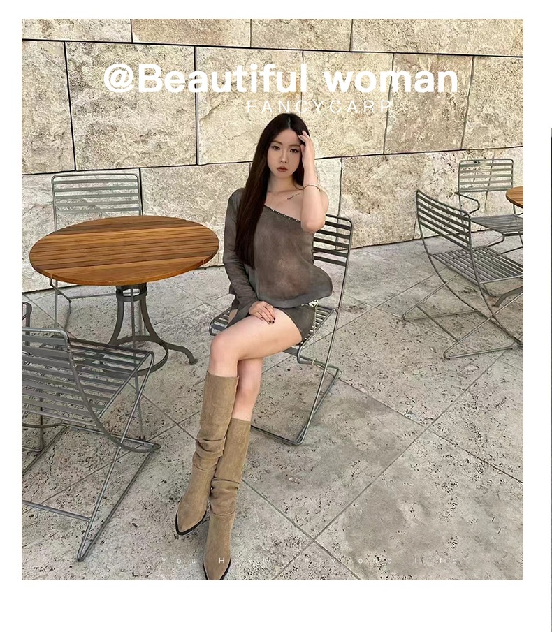 ShoeGlobe ShoeGlobe ShoeGlobe Zwiększenie wysokości wewnętrznej ~Kolor khaki Stacked Długie buty jeździeckie dla kobiet 2024 Nowość Jesień Zima Francuskie do połowy łydki_voghion.com