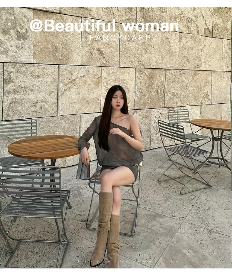 ShoeGlobe ShoeGlobe ShoeGlobe Zwiększenie wysokości wewnętrznej ~Kolor khaki Stacked Długie buty jeździeckie dla kobiet 2024 Nowość Jesień Zima Francuskie do połowy łydki_voghion.com