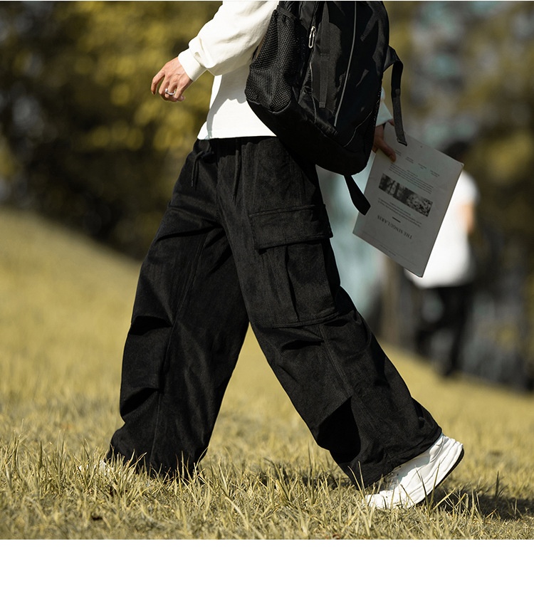 boy Corduroy Men City Boy Couple Casual Army Green Cargo Trendy Brand Autumn Winter Straight Wide Leg Long Pants_voghion.com