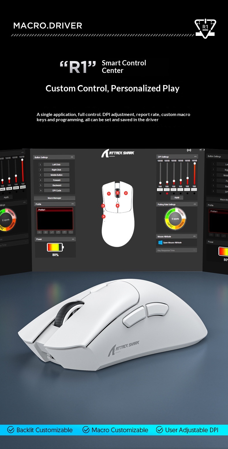 Digitex Digitex Attack Shark R1 Lightweight PAW3311 E-sports Gaming Three-mode Bluetooth Wireless Laptop Mouse_voghion.com