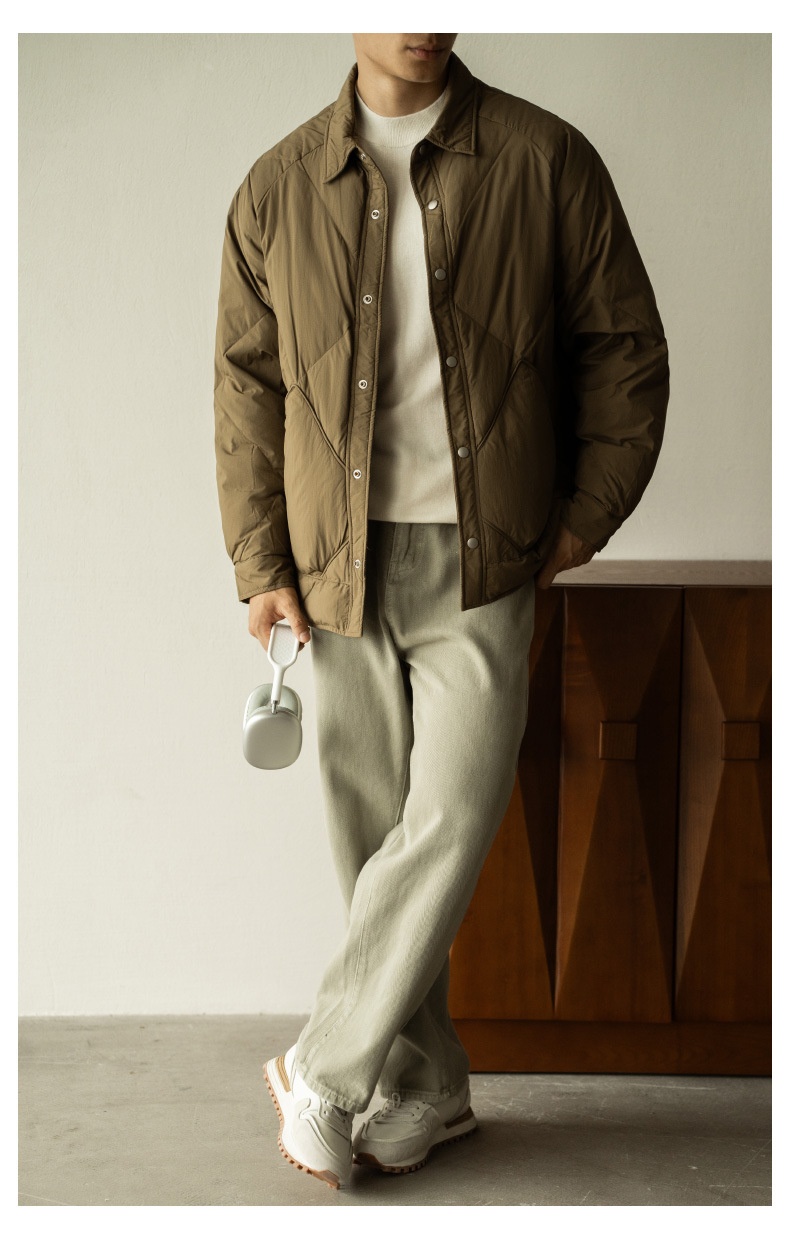 Leichte Daunenjacke für Jungen mit Hemdkragen (90 cm), Herrenmodell Winter 2025, neue Arbeitskleidung mit Diamantmuster, warm und leicht weit geschnitten_voghion.com