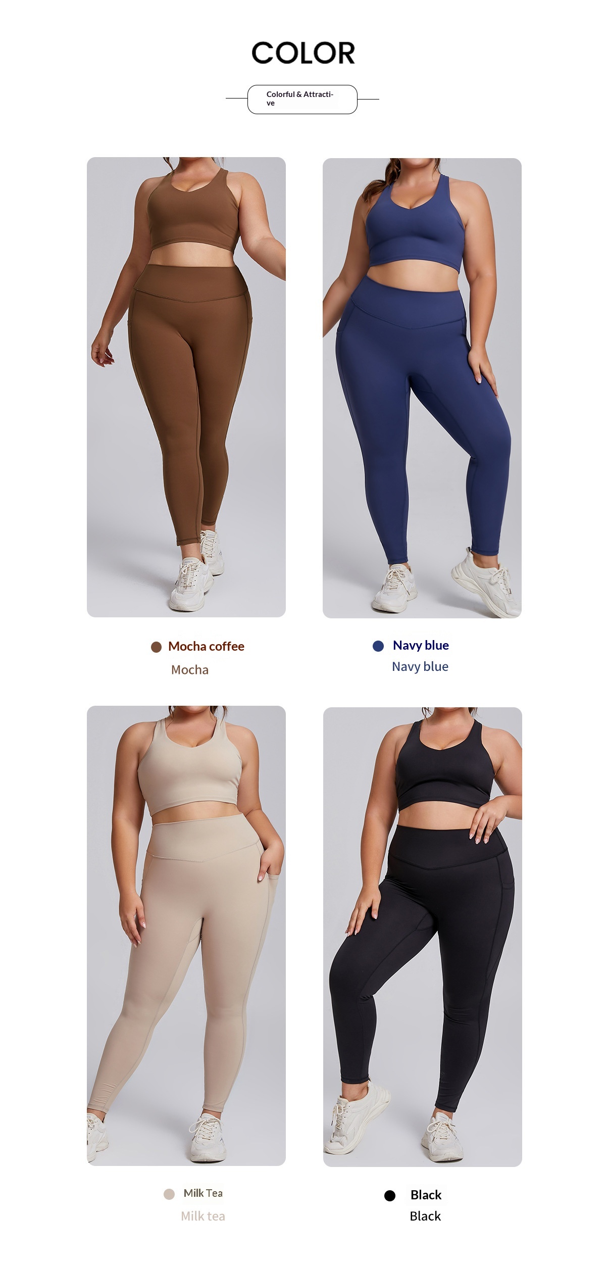 ChicShe Ensemble de yoga deux pièces moulant, grande taille, style européen et américain, effet nude, avec poches_voghion.com