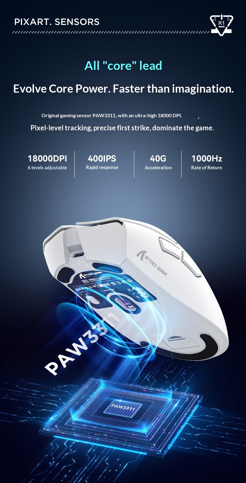 Digitex Digitex Attack Shark R1 Lightweight PAW3311 E-sports Gaming Three-mode Bluetooth Wireless Laptop Mouse_voghion.com