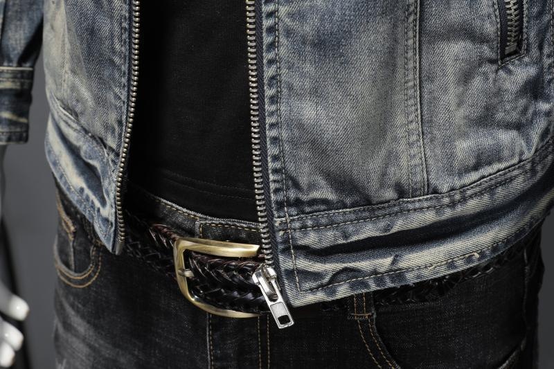 Veste en jean tendance pour homme, collection garçon 2024, style européen et américain décontracté rétro, grande taille, col montant, fermeture éclair, idéale pour le cyclisme et la moto._voghion.com