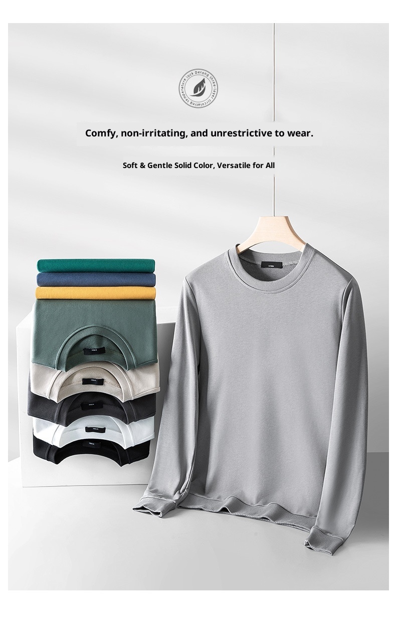 Felpa versatile pesante in tinta unita con collo rotondo a coste intrecciate personalizzate da uomo, primavera-autunno 2025_voghion.com