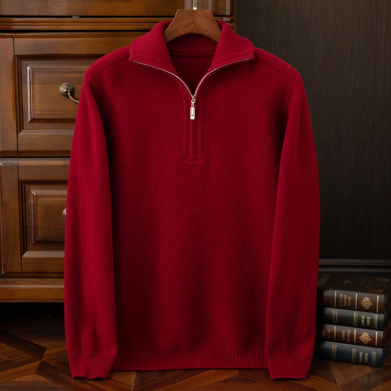 ragazzo Ragazzo Ragazzo Ragazzo Autunno Inverno Mezza Cerniera Collo Ribaltabile Maglione da Uomo Nuovo Pura Lana Ispessito Caldo Largo Casual Versatile Base Lavorata a Maglia_voghion.com