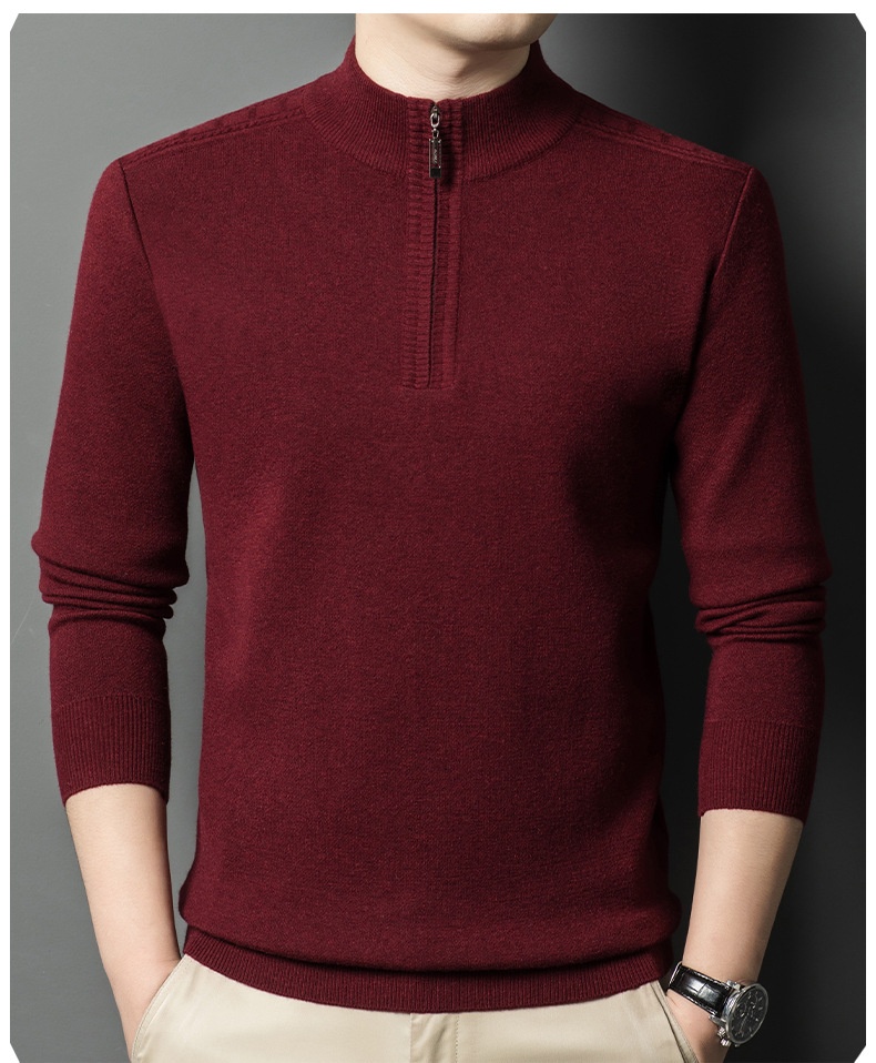 boy Boy Boy Boy 2025 Autumn Winter New Men's Wool Fashion Casual Zipper Half Turtleneck Solid Color Thickened Pullover Sweater For Men_voghion.com