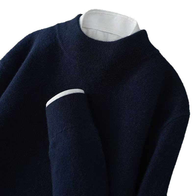 boy Boy Boy Boy 2025 Winter Men's Sweater Half Turtleneck Loose Cashmere Knitted Base Shirt Solid Color_voghion.com