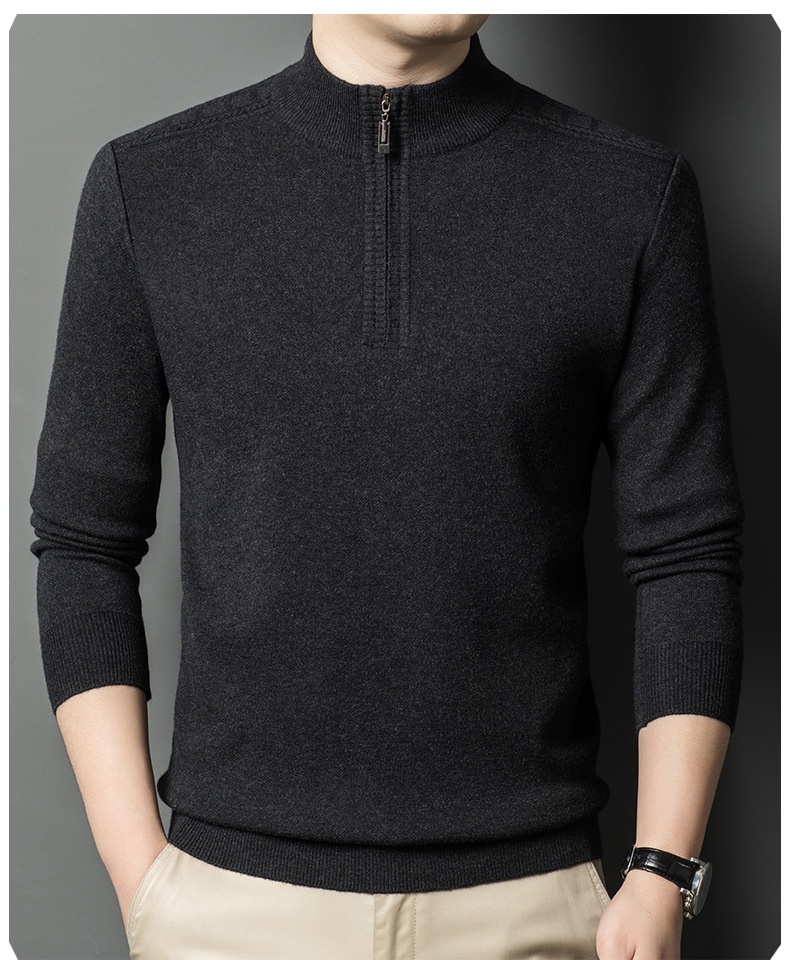 boy Boy Boy Boy 2025 Autumn Winter New Men's Wool Fashion Casual Zipper Half Turtleneck Solid Color Thickened Pullover Sweater For Men_voghion.com