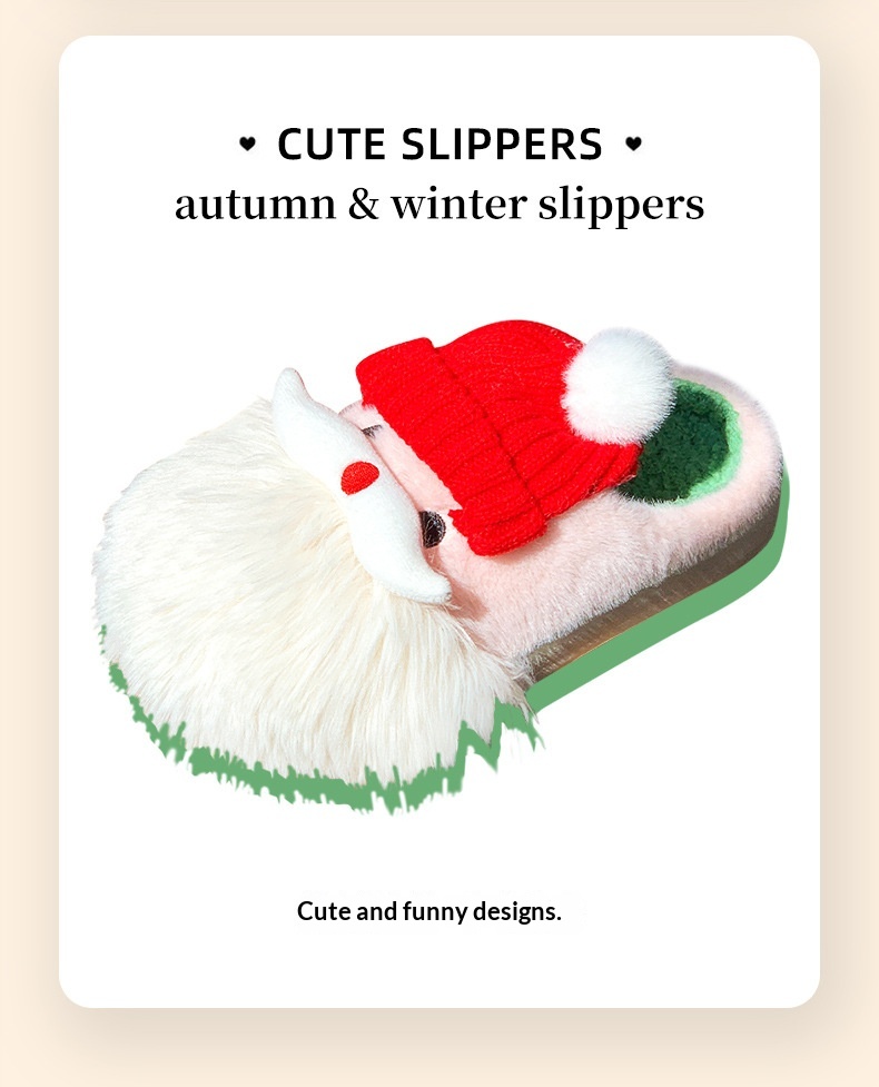 Pantoufles chaudes en coton pour l'intérieur et l'extérieur, motif Père Noël, collection hiver 2025 Zees, nouveauté Noël et Halloween_voghion.com