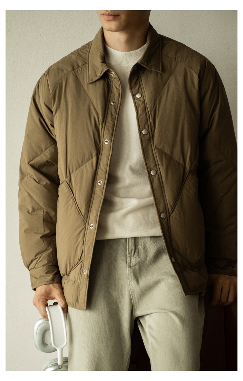 Leichte Daunenjacke für Jungen mit Hemdkragen (90 cm), Herrenmodell Winter 2025, neue Arbeitskleidung mit Diamantmuster, warm und leicht weit geschnitten_voghion.com