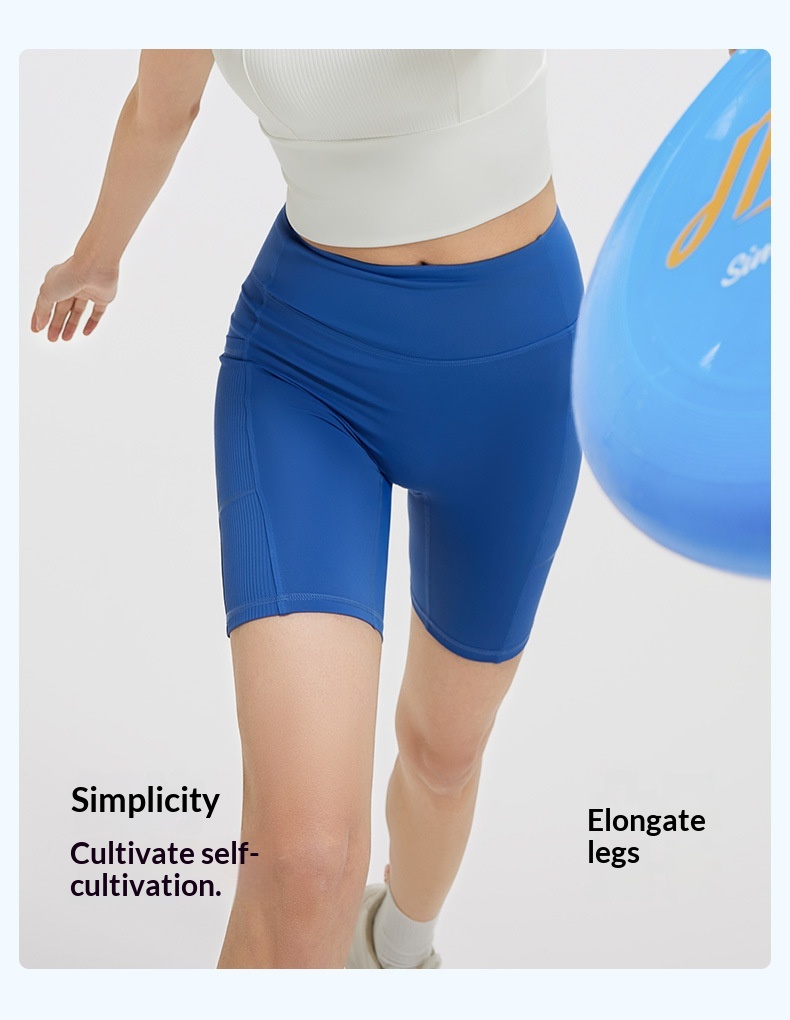 Juyitang Striped Pocket Shorts For Women, High Waist, Hip Lift, Tummy Control, Running Sports Tight Yoga Pants_voghion.com