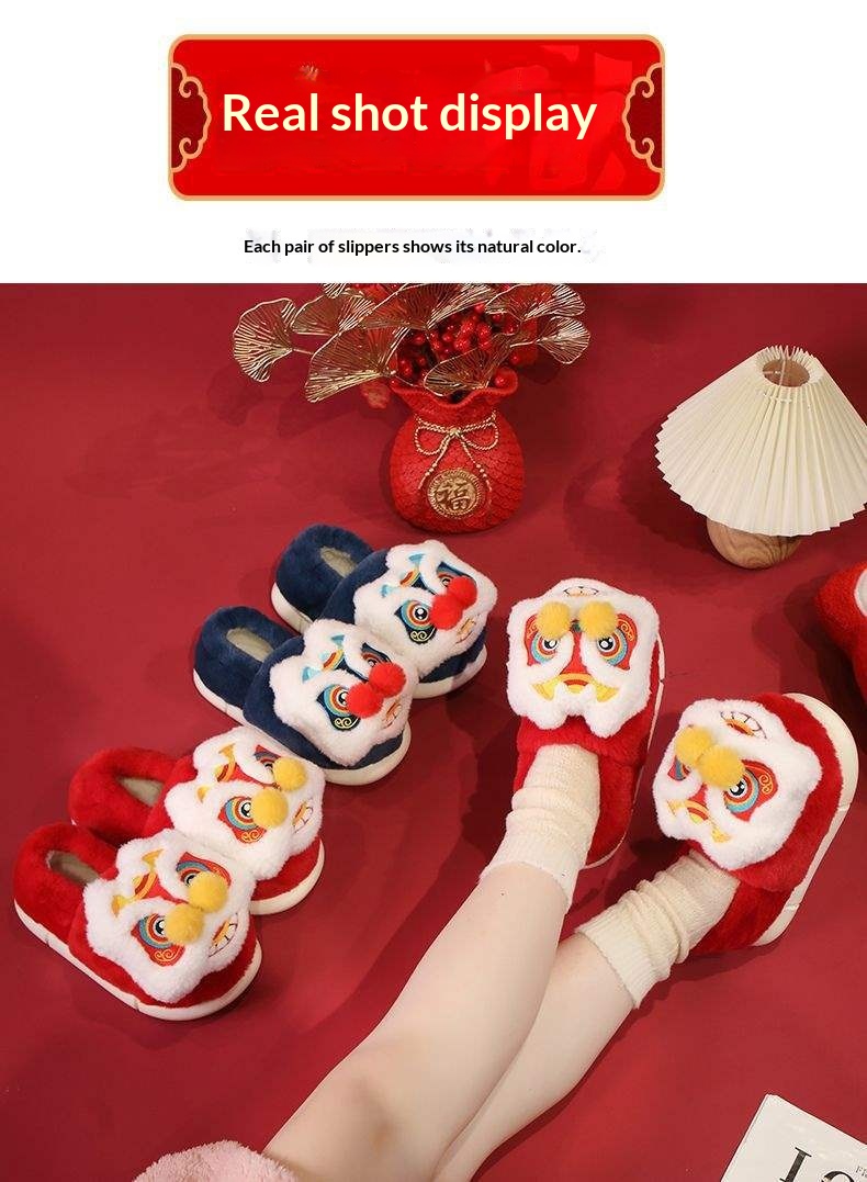 Pantoufles Zees National Trend à tête de lion et de tigre, chaudes et confortables pour l'automne et l'hiver, idéales pour les couples parents-enfants. Chaussures d'intérieur en coton antidérapant et épais._voghion.com