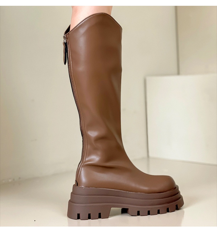 ShoeGlobe ShoeGlobe ShoeGlobe Women's Long Autumn Winter 2024 New V-Cut High Heel Thick Sole Slimming Over-the-Knee Riding Slim Boots Trendy_voghion.com