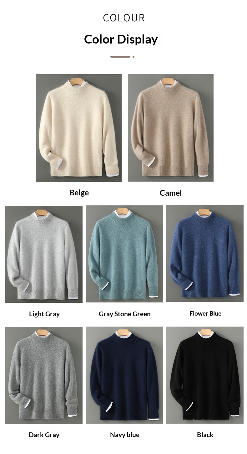 boy Boy Boy Boy Men's Half Turtleneck 100% Wool Thickened Autumn Winter New Business Casual Loose Long Sleeve Knitted Sweater_voghion.com