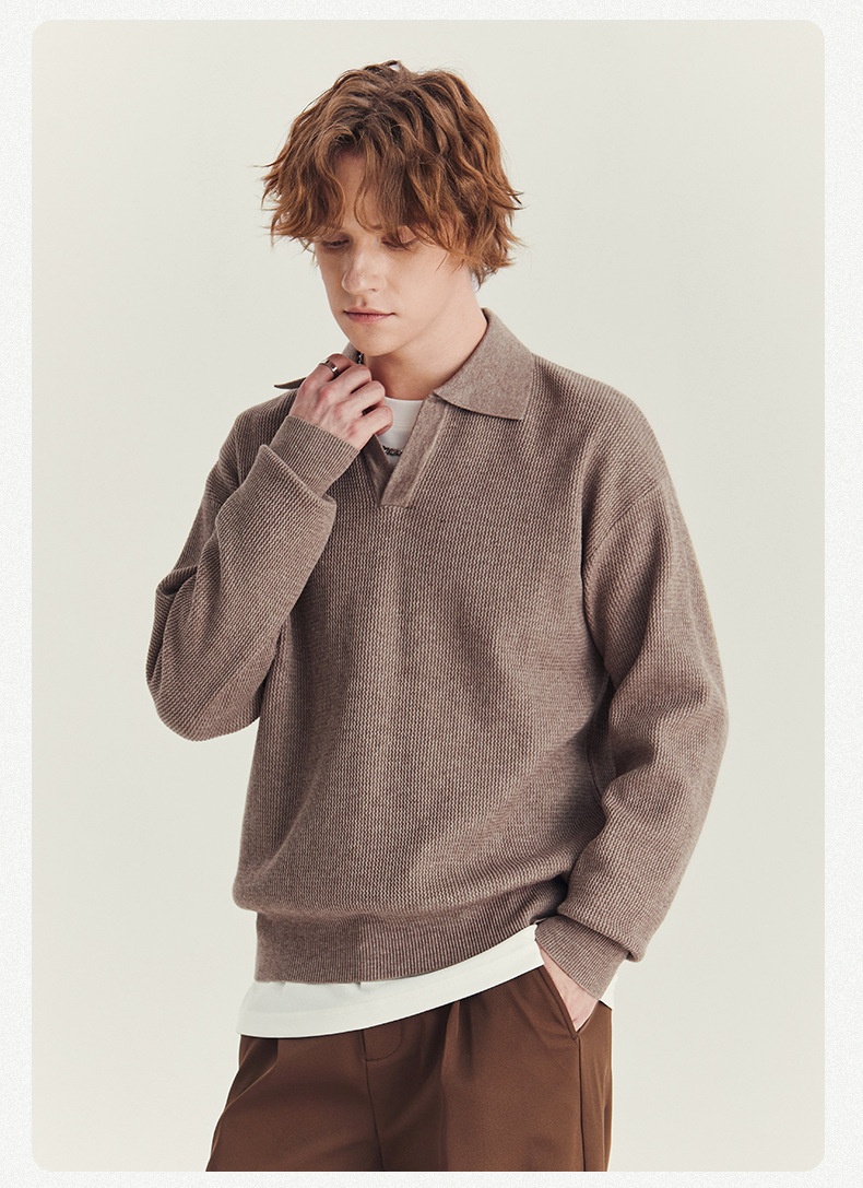 boy Boy Boy Boy APO Men's Clothing|Men's Sweater Trendy Brand Autumn High-end Loose Pullover Turn-down Collar Polo Knitwear Long Sleeve_voghion.com