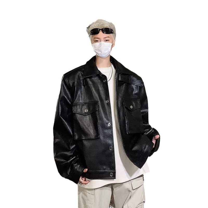 Ragazzo europeo e americano High Street Hip Hop Motociclista Uomo Trendy High-end Cool Retro PU Pelle Corta Imbottita Spalla_voghion.com