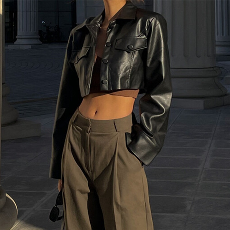 Haut court sexy pour femme, style européen et américain, collection automne 2023, veste de motard tendance._voghion.com