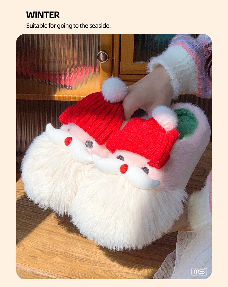 Pantoufles chaudes en coton pour l'intérieur et l'extérieur, motif Père Noël, collection hiver 2025 Zees, nouveauté Noël et Halloween_voghion.com