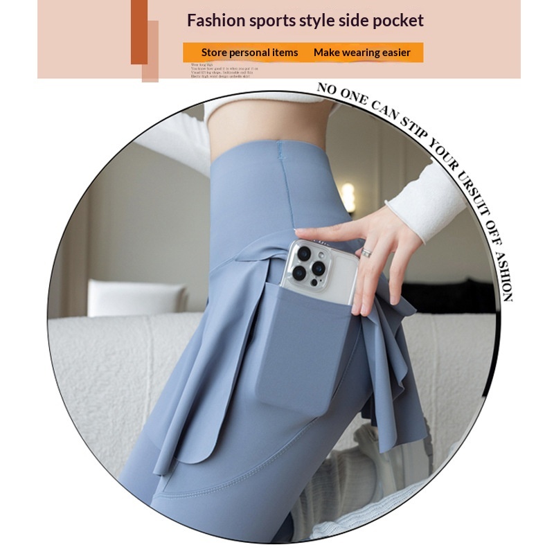 ChicShe Nouvelle jupe deux pièces taille haute à imprimé requin à neuf pointes, pantalon de yoga et legging grande taille pour femme_voghion.com