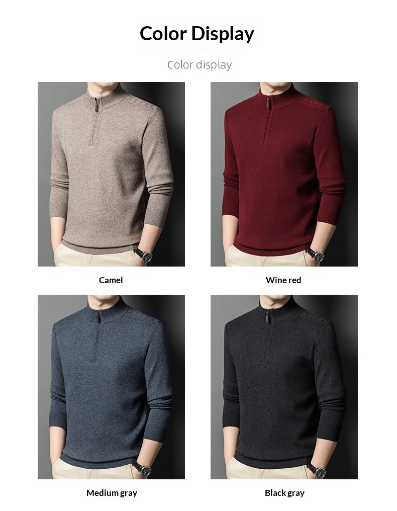 boy Boy Boy Boy 2025 Autumn Winter New Men's Wool Fashion Casual Zipper Half Turtleneck Solid Color Thickened Pullover Sweater For Men_voghion.com