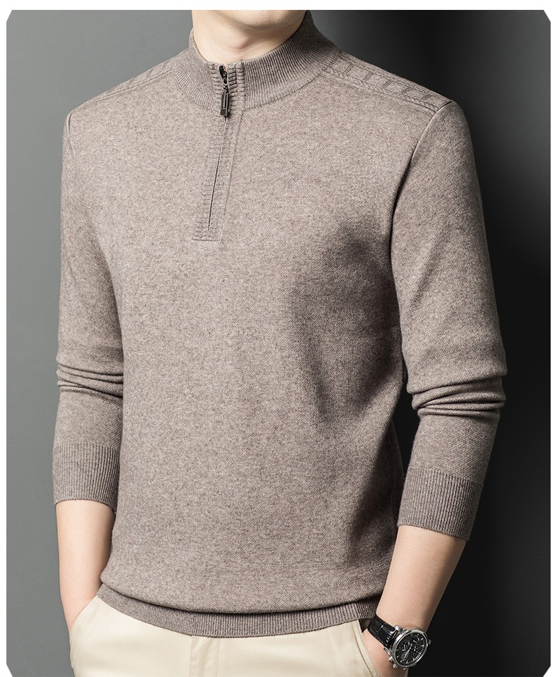 boy Boy Boy Boy 2025 Autumn Winter New Men's Wool Fashion Casual Zipper Half Turtleneck Solid Color Thickened Pullover Sweater For Men_voghion.com