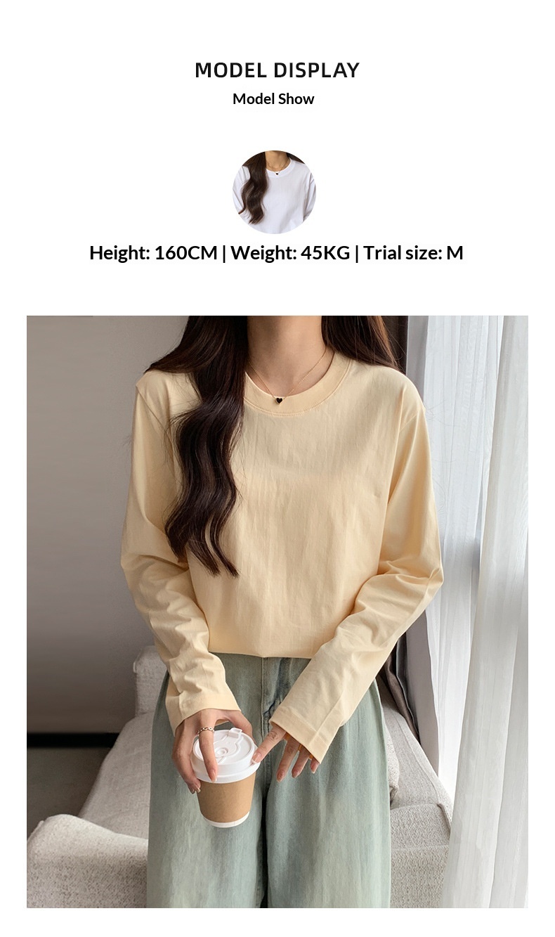ChicShe 230g Simple Inner Layer Base Shirt Women, Autumn Long Sleeve Pure Cotton Regular Shoulder T-Shirt For Men, Round Neck_voghion.com