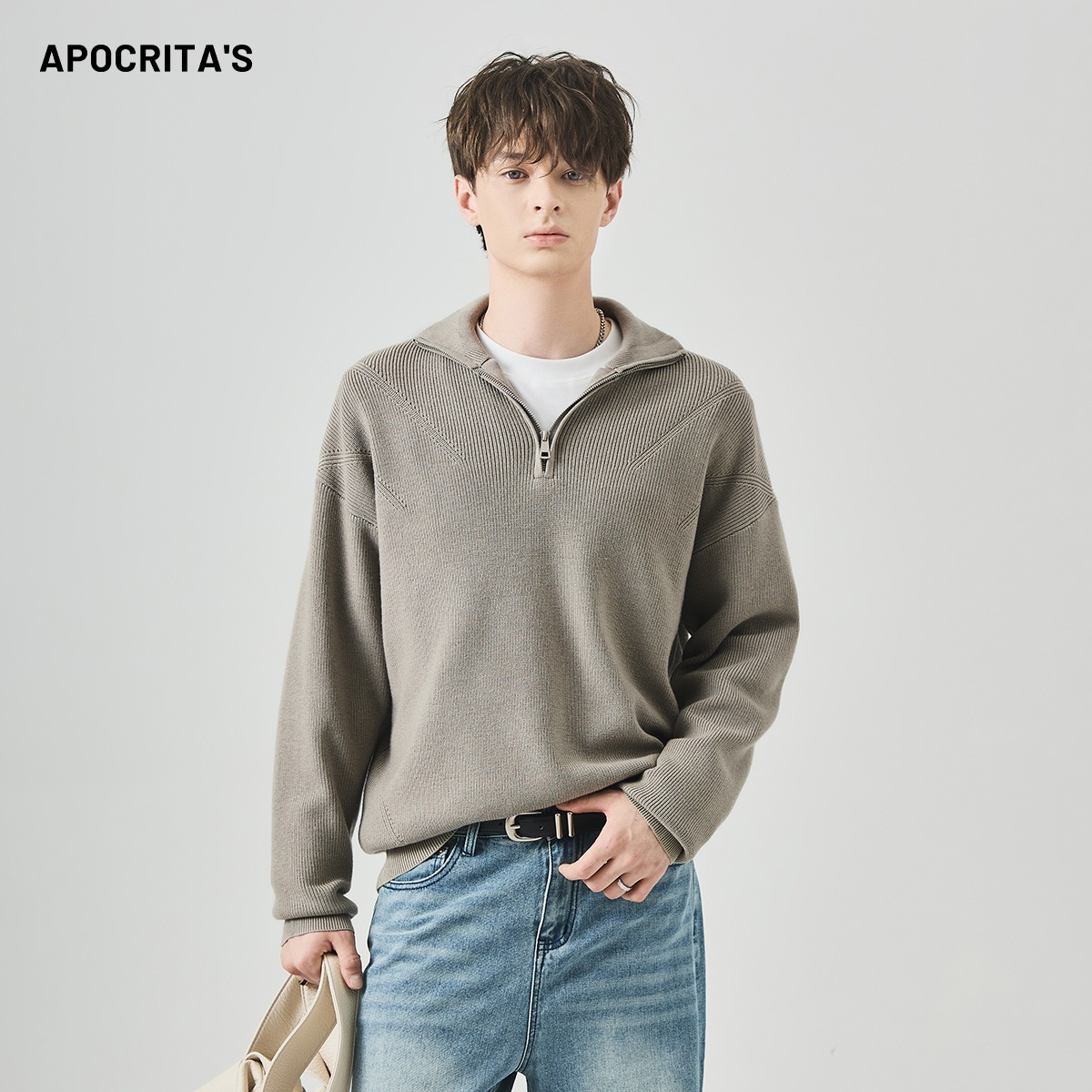 Boy Boy Boy Boy APO Clothing|Coss-Bode Half-Zip Rollkragenpullover für Herren, Herbst/Winter, Old Money Style, locker, lässig, langärmelig_voghion.com