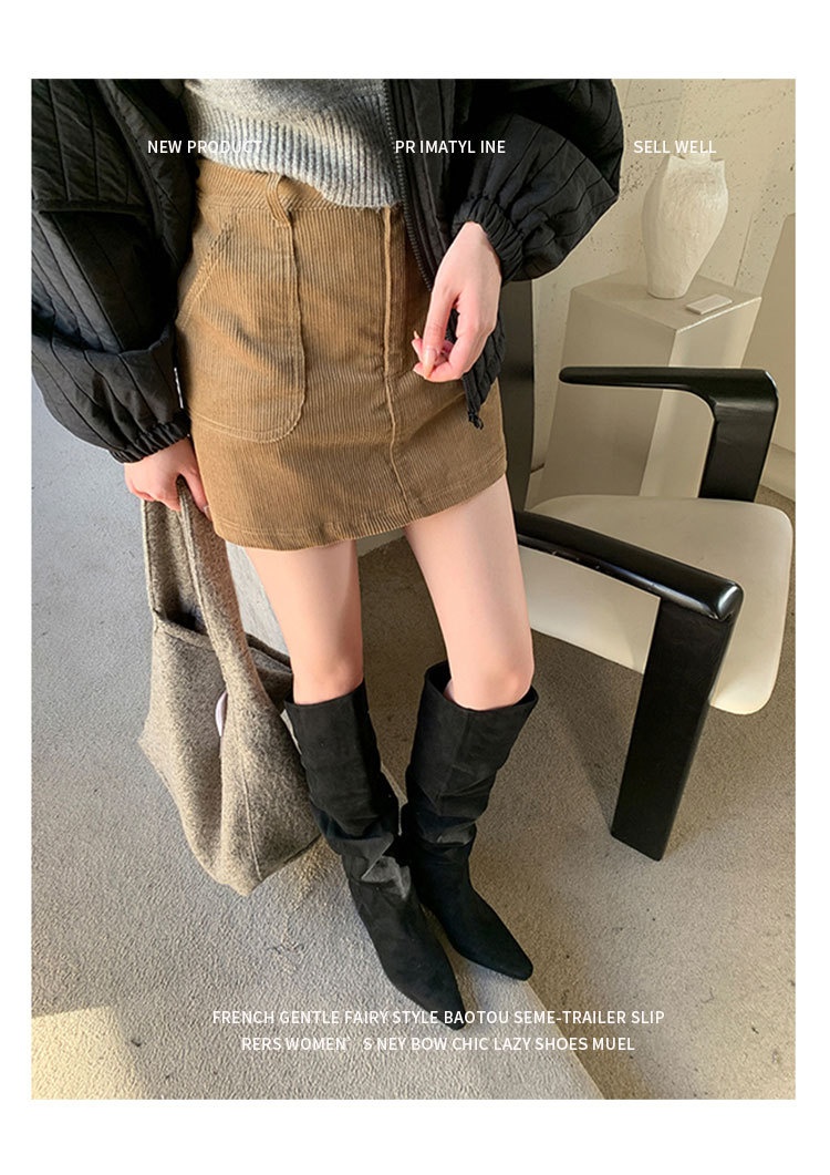 ShoeGlobe ShoeGlobe Pointed Toe Chunky Heel Pleated Slouch 2024 Autumn Winter New Veratile Mid-Heel Suede High Tube Long Boot Women'_voghion.com