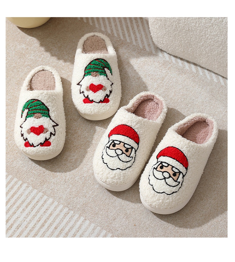 Zees Neue Rentier-Lebkuchenmann-Weihnachts-Winter-Hausschuhe für drinnen, warm, mit Smiley-Gesicht, aus Baumwolle für Damen_voghion.com