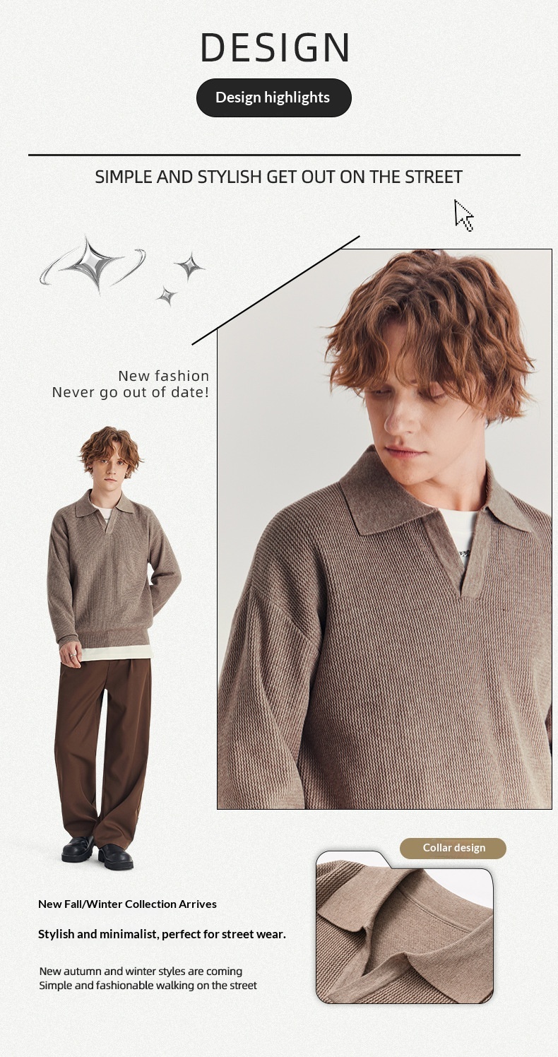 boy Boy Boy Boy APO Men's Clothing|Men's Sweater Trendy Brand Autumn High-end Loose Pullover Turn-down Collar Polo Knitwear Long Sleeve_voghion.com