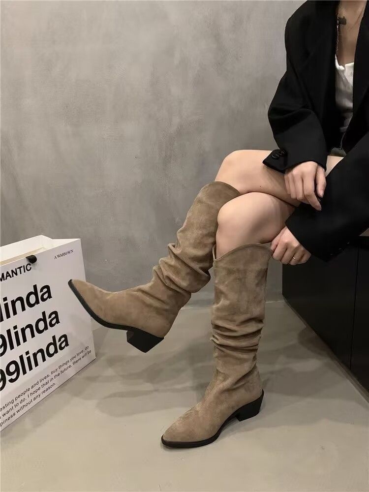 ShoeGlobe ShoeGlobe Stivali lunghi da donna con pile, stivali morbidi retrò versatili 2024, stivali alti antiscivolo per la moda autunnale e invernale_voghion.com