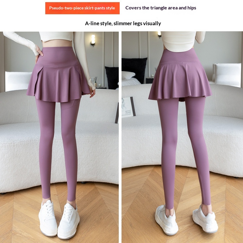 ChicShe Nouvelle jupe deux pièces taille haute à imprimé requin à neuf pointes, pantalon de yoga et legging grande taille pour femme_voghion.com