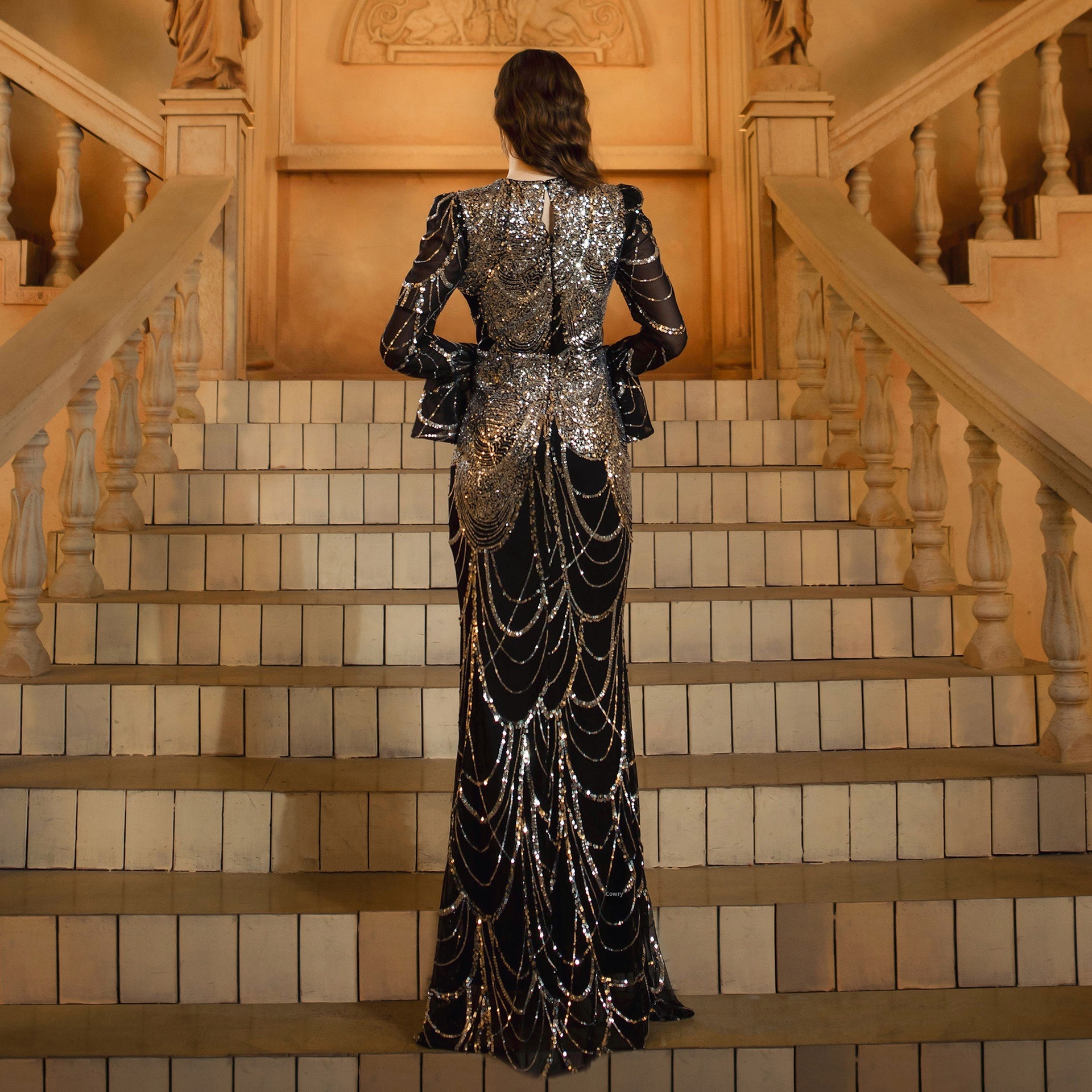 ChicShe ChicShe Cross-Border European And American Women's Fashion New High-End Long Sleeve Round Neck Slim Fit Bodycon Sequin Party_voghion.com